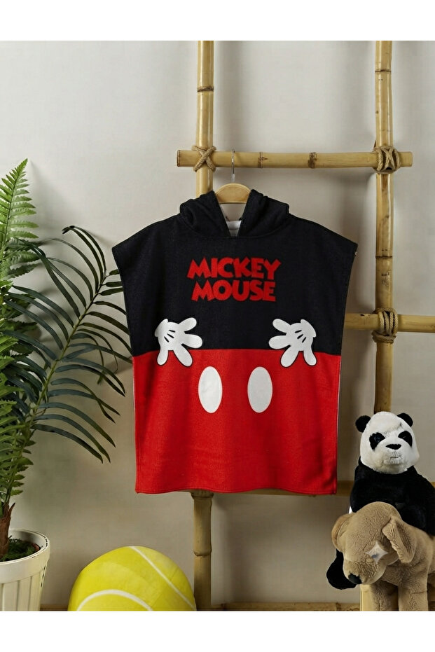 Cartoon Character Patterned Cotton Children's Beach and Bath Poncho - 31767