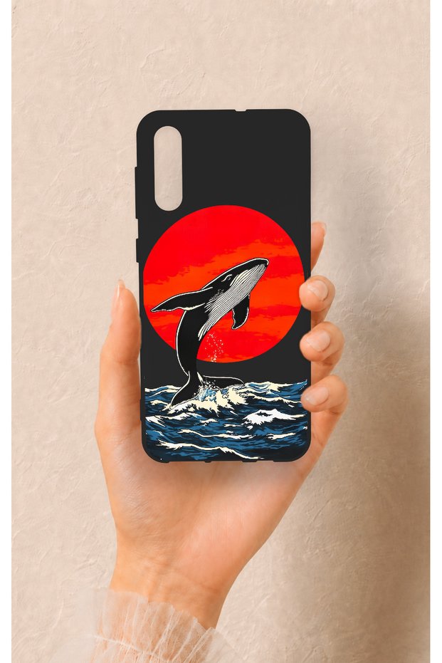 Samsung A50 Compatible Red Sun Whale Pattern Silicone Case