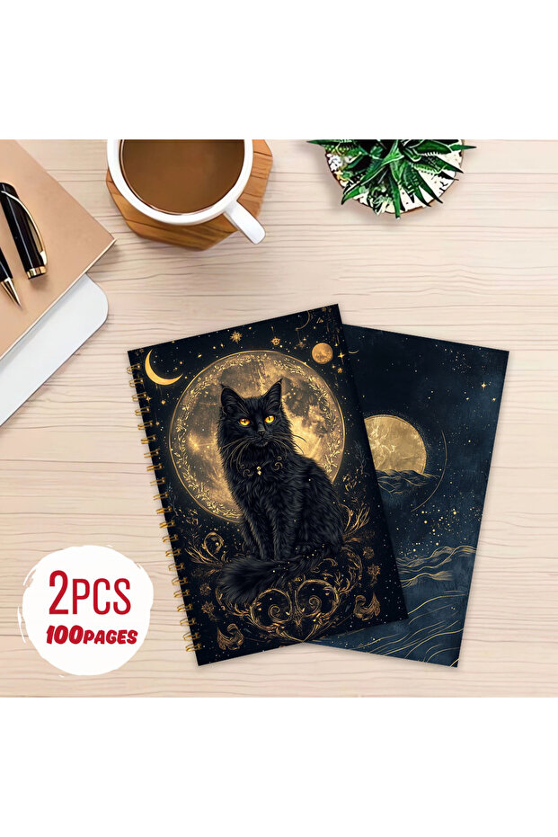 2pcs Moonlit Cat Notebook,Journal,Blank Lined Pages,Ideal Gift for Note-Taking,Inspiring for Men and