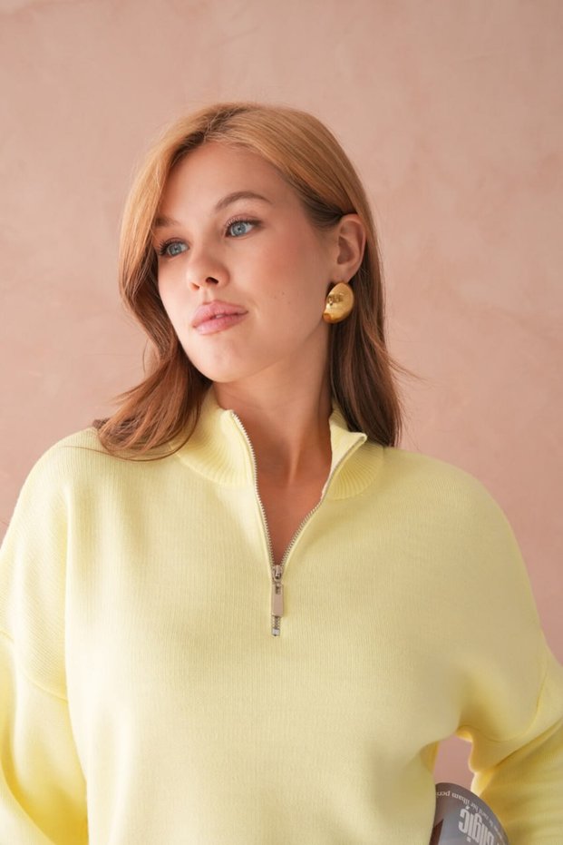 Short Zippered Interlock Knitwear Sweater Hn1800