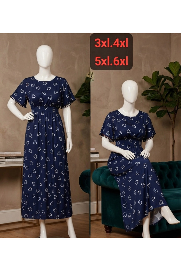 Plus Size Heart Pattern Dress - Navy Blue - 3Xl,4Xl/ 5Xl,6Xl