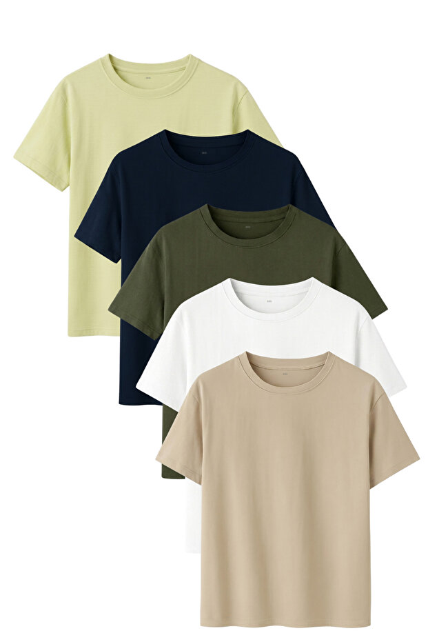 Men's 5-Pack Cotton Basic T-Shirt Yellow White Dark Gray Stone Navy Blue