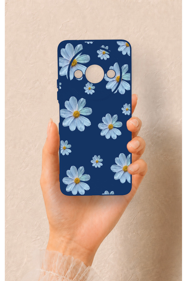 Redmi A3 Compatible Blue Daisy Patterned Silicone Case