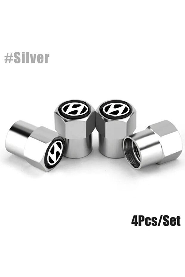 Hyundai Logo Aluminum Coating 4 Pieces Valve Caps (Silver)