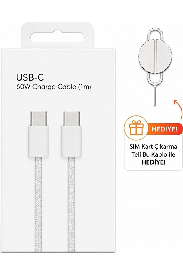 كابل مزدوج الجوانب من النوع C بقوة 60 واط متوافق مع iPhone (مع سلك إخراج بطاقة SIM) 17 / 17 Pro / 17 Air / 17 Pro Max 15 - 16 - Pro