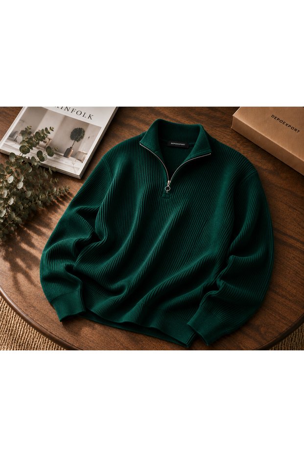 Men's Thessaloniki Knitted Half-Zip Sweater with Stand Collar for Winter