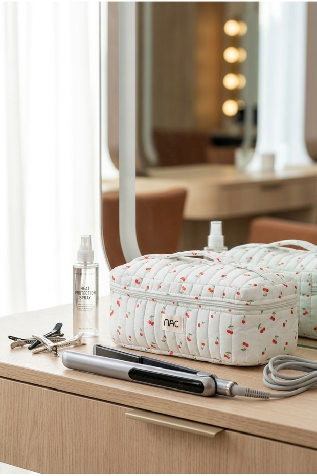 Cherry Patterned Large Size Hair Styling Airwrap Organizer Bag