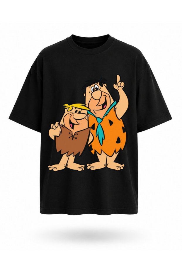 Stone Age Printed Black Relaxed Fit Unisex T-Shirt