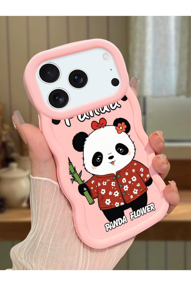 iPhone 17 Pro Compatible Case Camera Protector Pink Silicone Couple Phone Case Panda Pattern