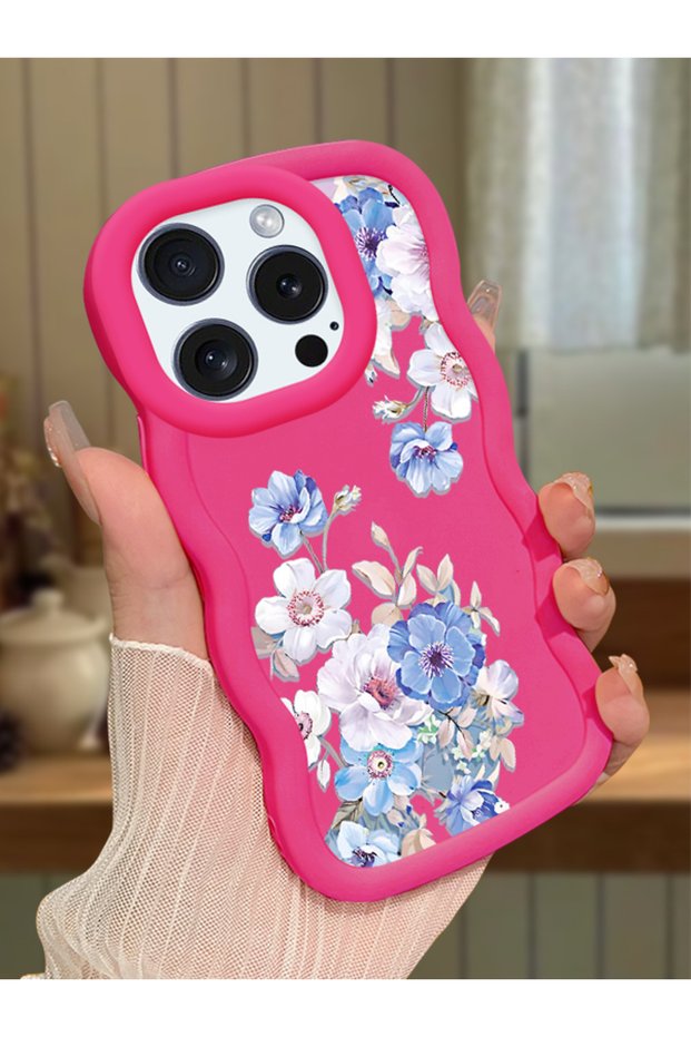 iPhone 14 Pro Max Compatible Case Camera Protector Red Silicone Couple Phone Case Floral Pattern