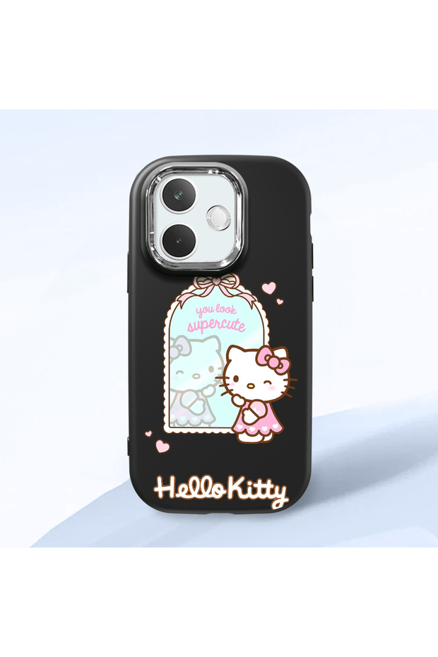 Oppo A5 Pro 5g Compatible Case with Camera Protector Black Silicone Couple Phone Case with Kitty Pattern