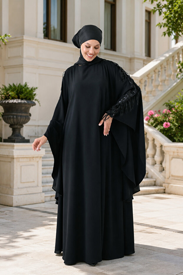 Ferace Dress with Tassels and Sequin Details on the Shoulders, Available in Sizes 40-54.