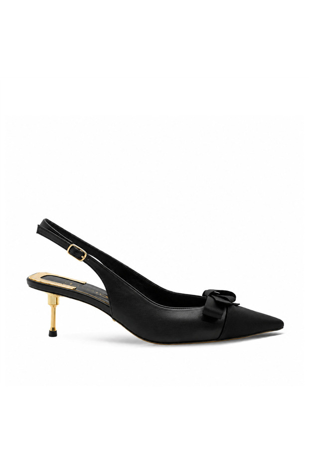 Genuine Leather Pointed-Toe Low-Heeled Shoes 053 Black (Black)