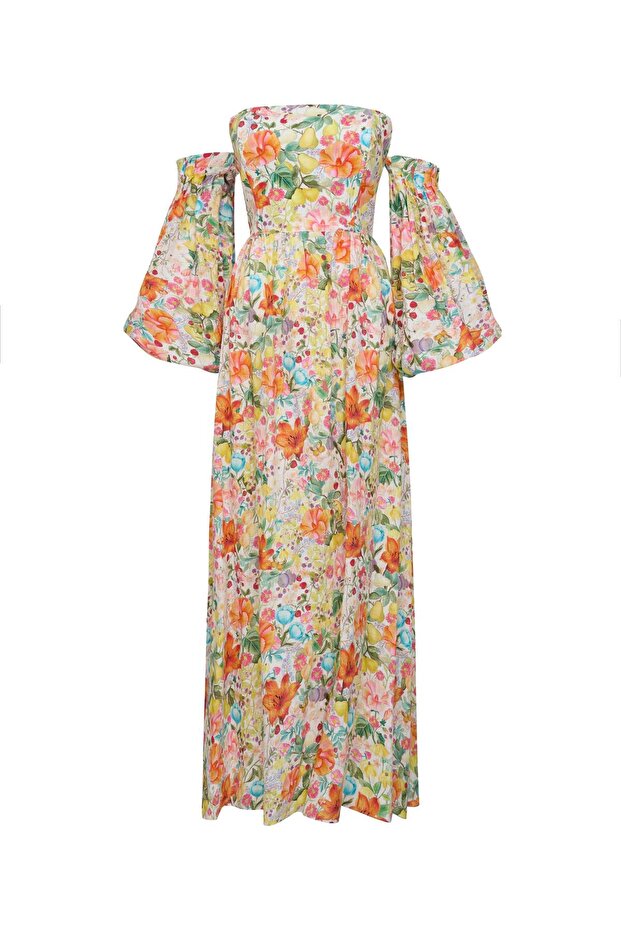 Matira Off-Shoulder Floral Print Maxi Dress Ravela
