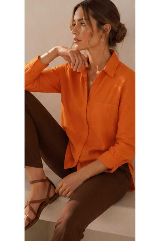 Women's Premium Quality Front-Pleated Asymmetrical Cut 100% Cotton Basic Shirt