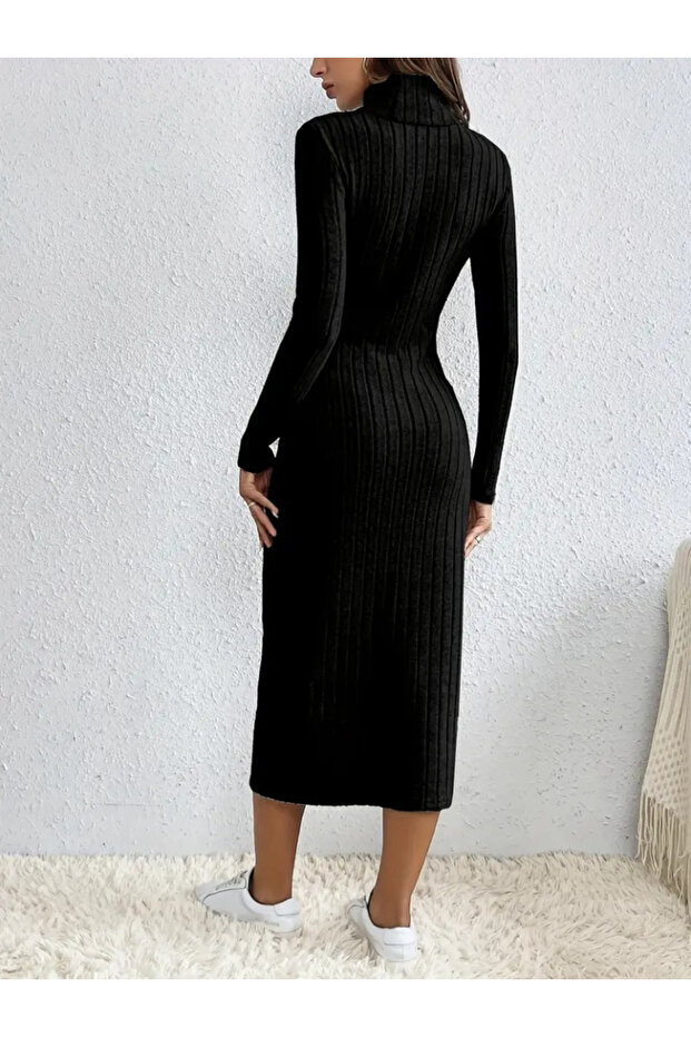 Women's long sleeve turtleneck slit button-down ruched cami dress