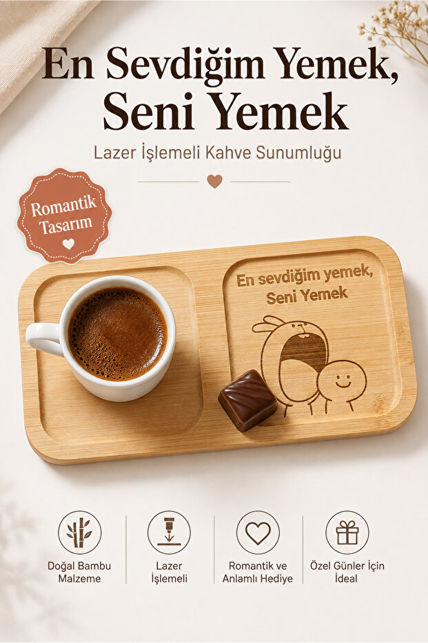 Bamboo Coffee Presentation Tray My Favorite Food Is You Two-Compartment Laser Engraved
