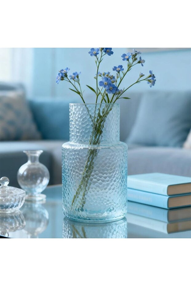 New In Emerelle Clear Vase With Hammered Effect 15.5X5X26Cm Clear