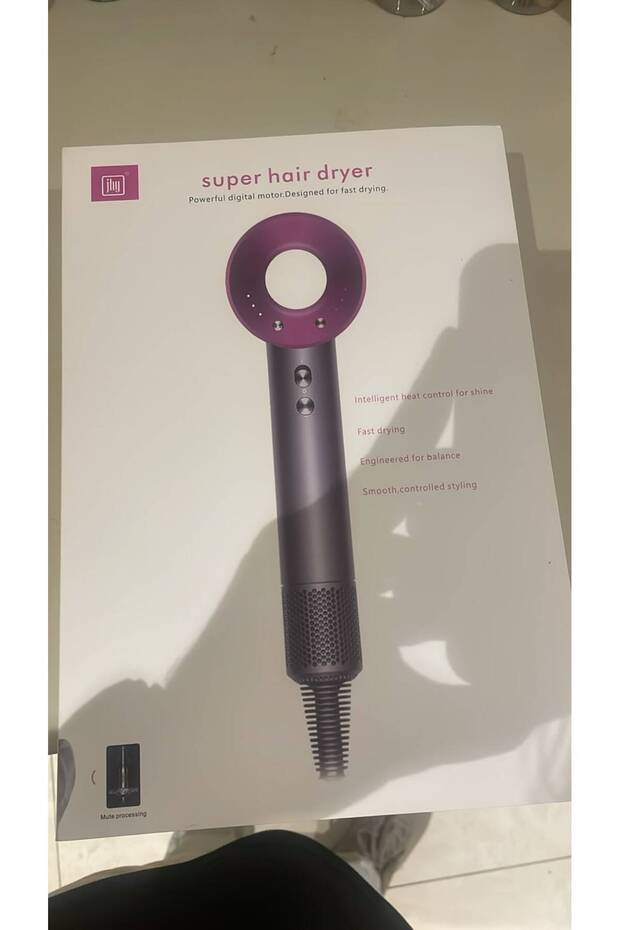 JHY Super Hair Dryer 1600W High-Speed Digital Motor with 5 Magnetic Styling Attachments, Intelligent Heat Control, Fast Drying, Grey/Pink