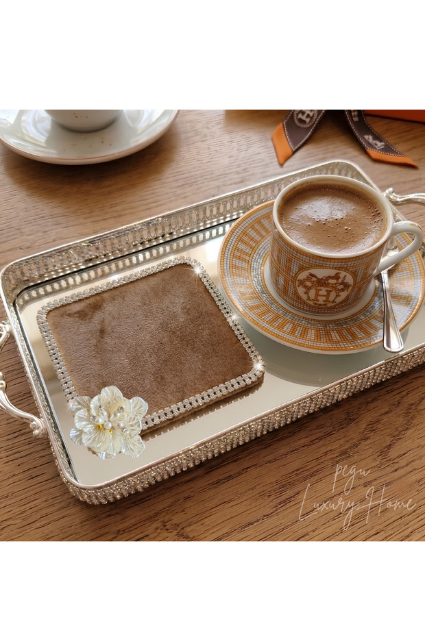 Brown Velvet Textured (Single Layer) Luxury Waterway Stone Brown, Cocktail Presentation Cover, 1 Piece