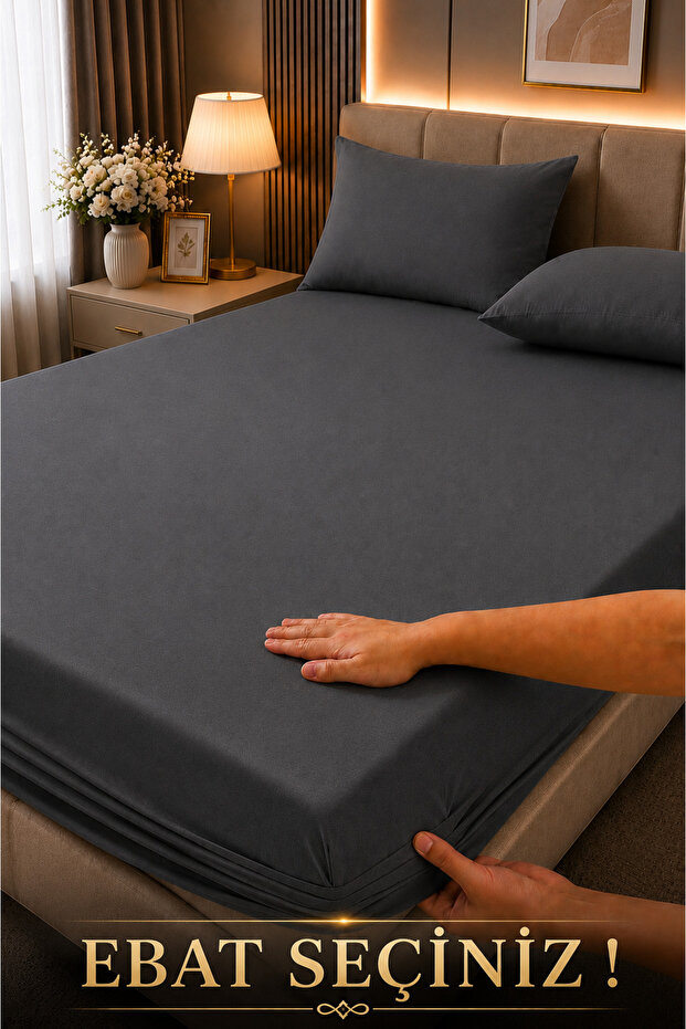 Cotton Elastic Bed Sheet Set with Pillows Solid Color (Select Size)