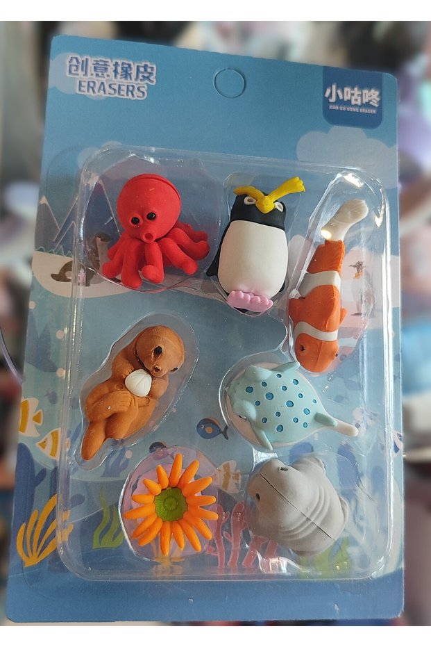 Set of 6 Erasers Sea Animals Figured Bg45898