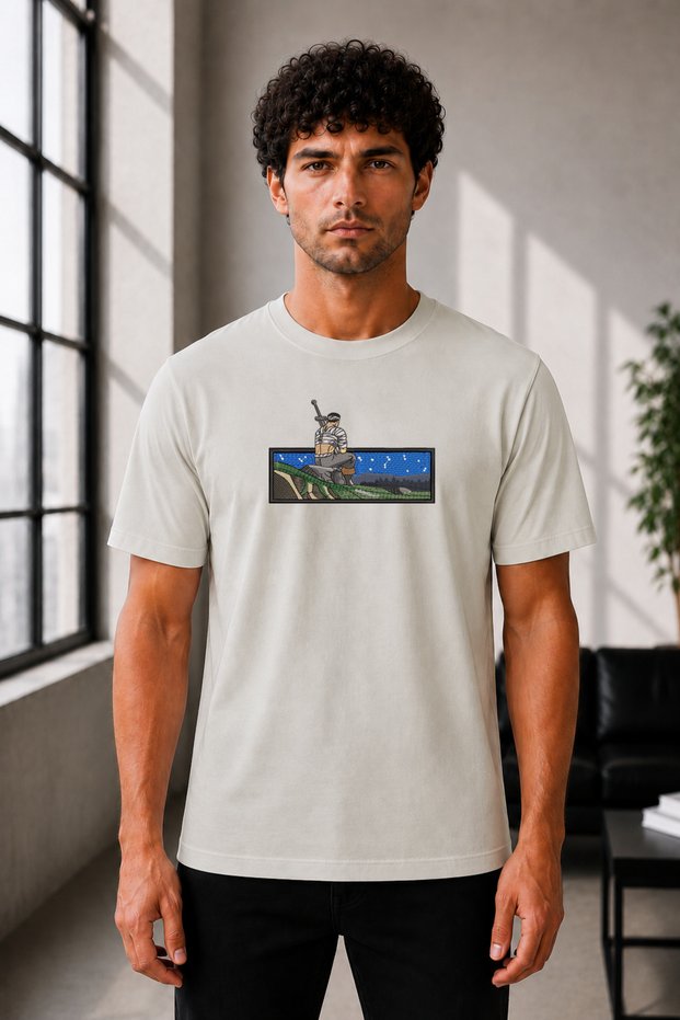 Unisex Oversize Embroidered Berserk Guts Design 100% Cotton T-Shirt
