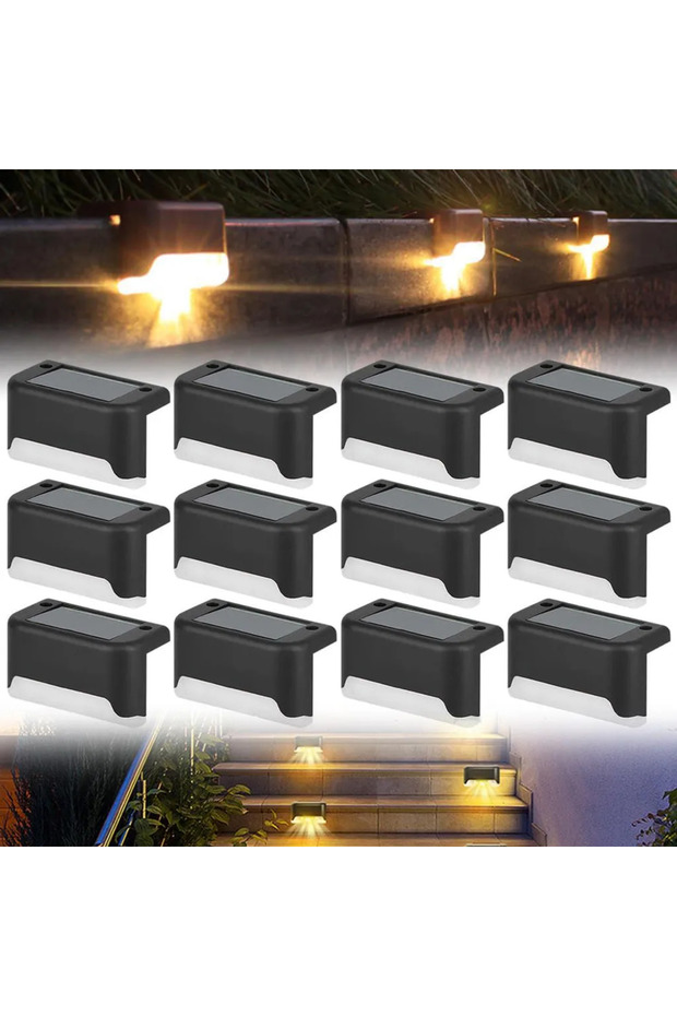 A set of 12 solar-powered outdoor lights, waterproof design, suitable for gardens, patios and walkways, warm white light.