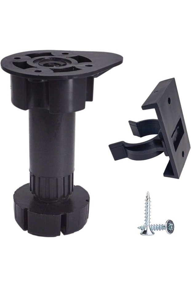 16 height-adjustable black plastic furniture legs with clips, kitchen furniture legs, cabinet legs, screws included (16 pieces)