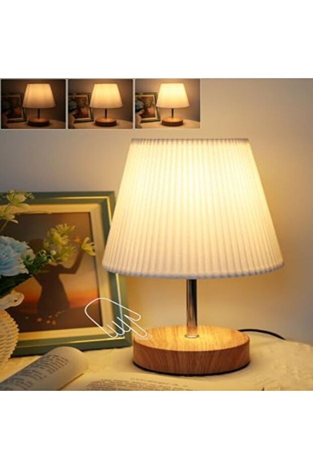 Touch Dimmable Minimalist 3D Pleated Fabric Corded Bedside Table Lamp Gift