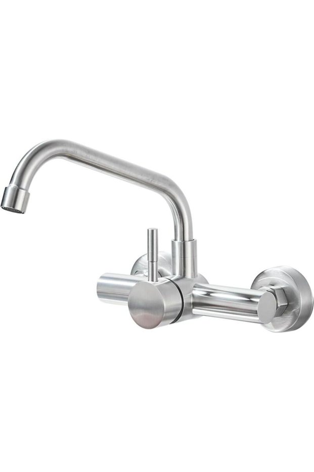 Wall-mounted kitchen faucet, 360° rotating wall-mounted mixer faucet, 150mm hot and cold water hole spacing, 304 stainless steel faucet, removable...