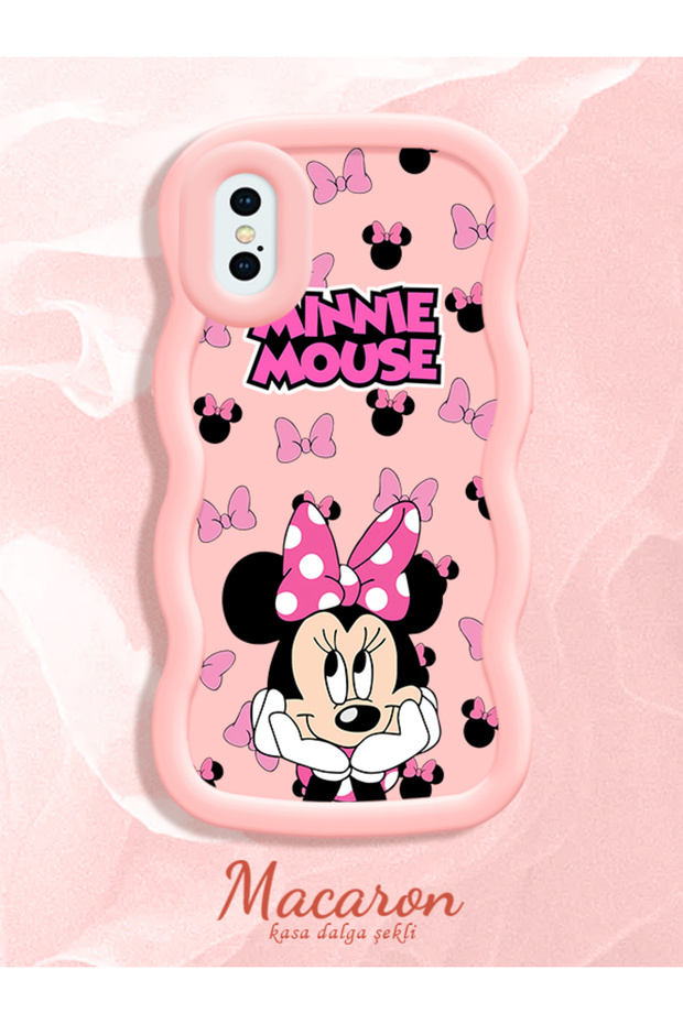 iPhone X/Xs Compatible Wavy Frame Mouse Cartoon Patterned Quality Silicone Phone Case