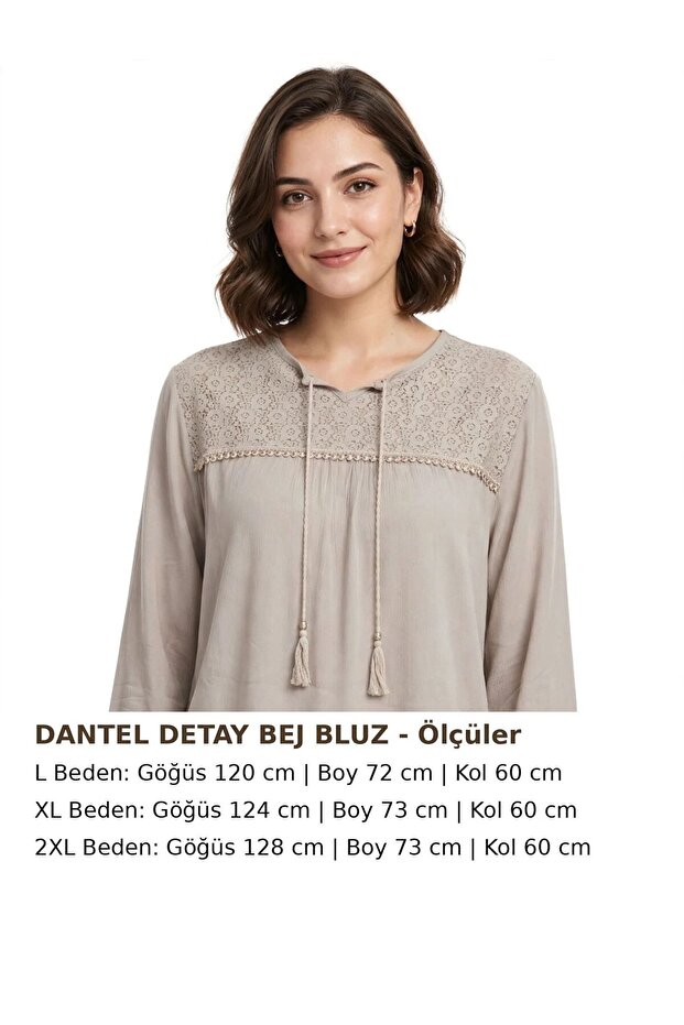 Beige Blouse with Lace Detail Ji̇le Bezi̇ 1 Piece Quality, Useful, Beautiful, Stylish