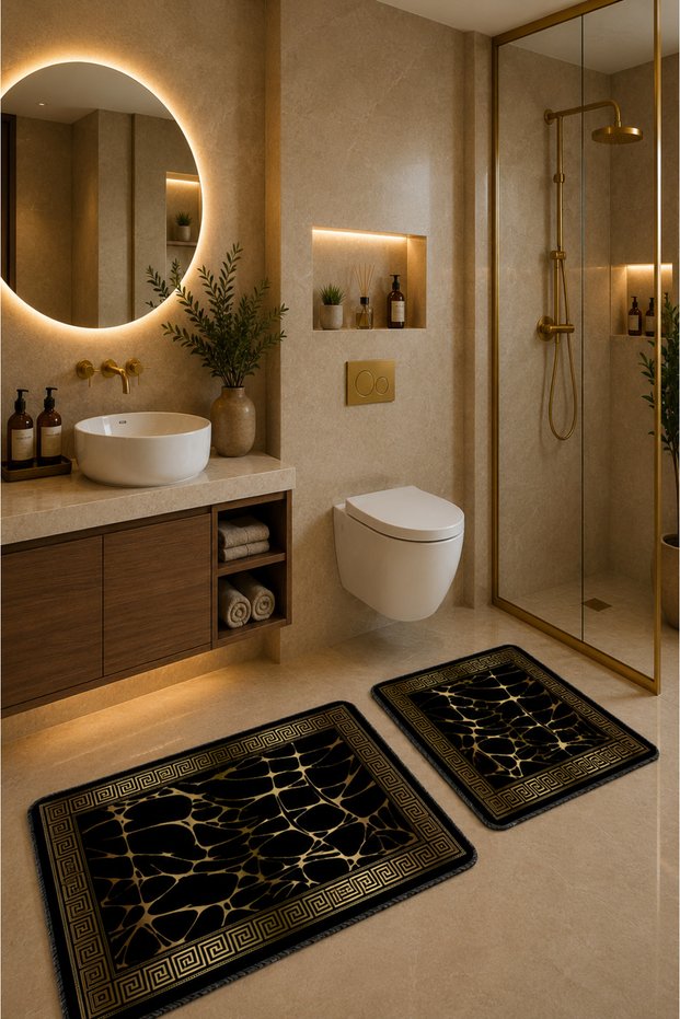 Bath Mat Set of 2 with Non-Slip Base and Washable 60X90 cm - 50X60 cm