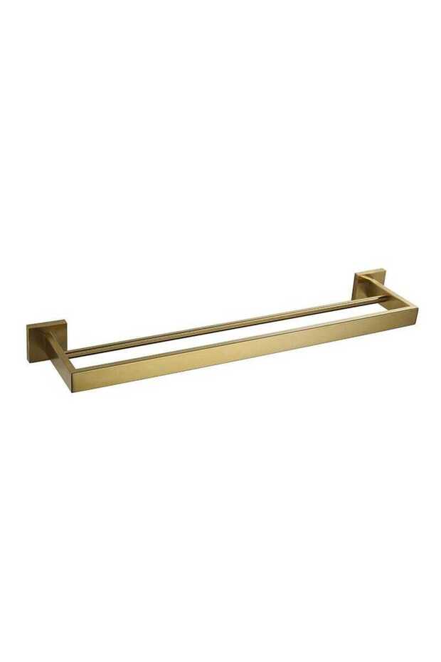 Bathroom wall-mounted double towel rack, screw-fixed, gold, 50cm