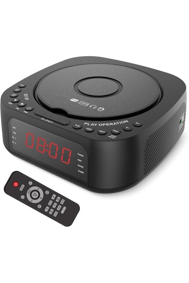 CD Alarm Clock - Radio CD Player - Wake Up Music - Dimmable LED Display - 8 x 4 x 4 cm