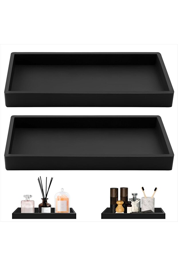 Rectangular silicone bathroom tray, Geschikt voor vanity, bathtub, kitchen 2-piece set, black.