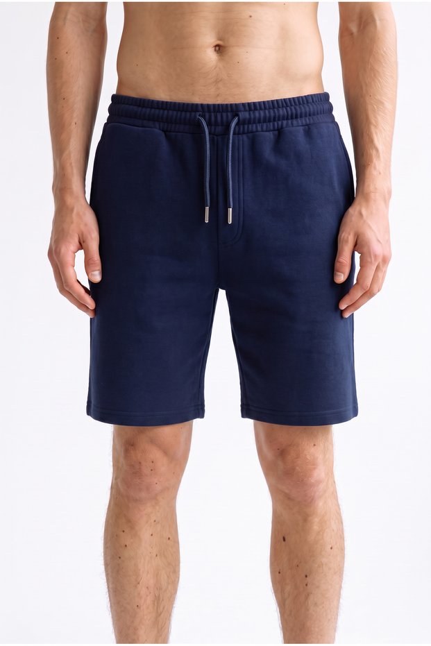 Men's Navy Blue Above-Knee Shorts Relaxed Fit Casual Sports Bermuda Shorts with Pockets and Laces
