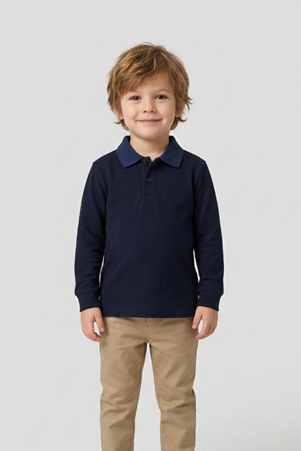 Children's Polo Collar School T-Shirt Long Sleeve Basic