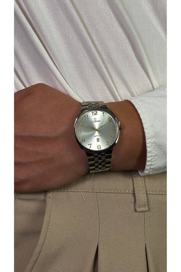 Vintage White Dial Numeral Men's Wristwatch Stainless Steel Case Steel Band Durable Colorfast Men's Wristwatch
