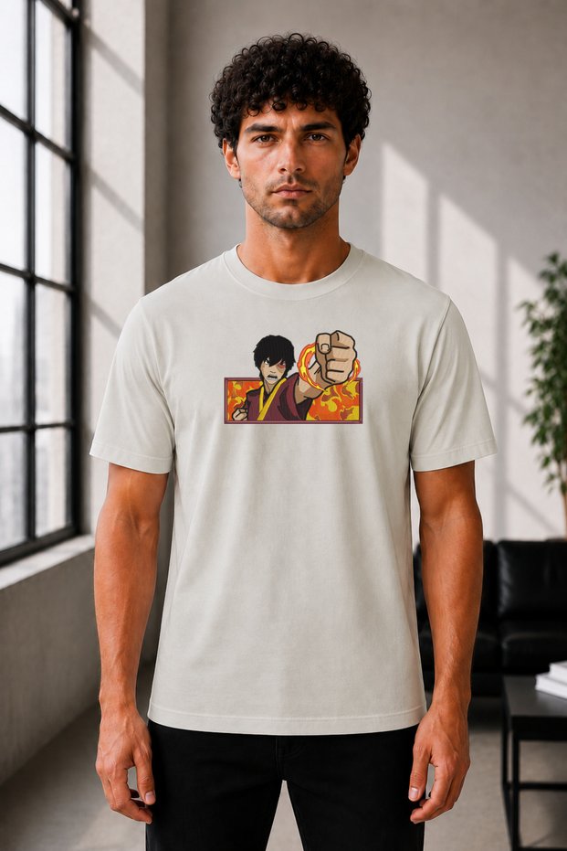 Unisex Oversize Embroidered Avatar Zuko Firebender Design 100% Cotton T-Shirt
