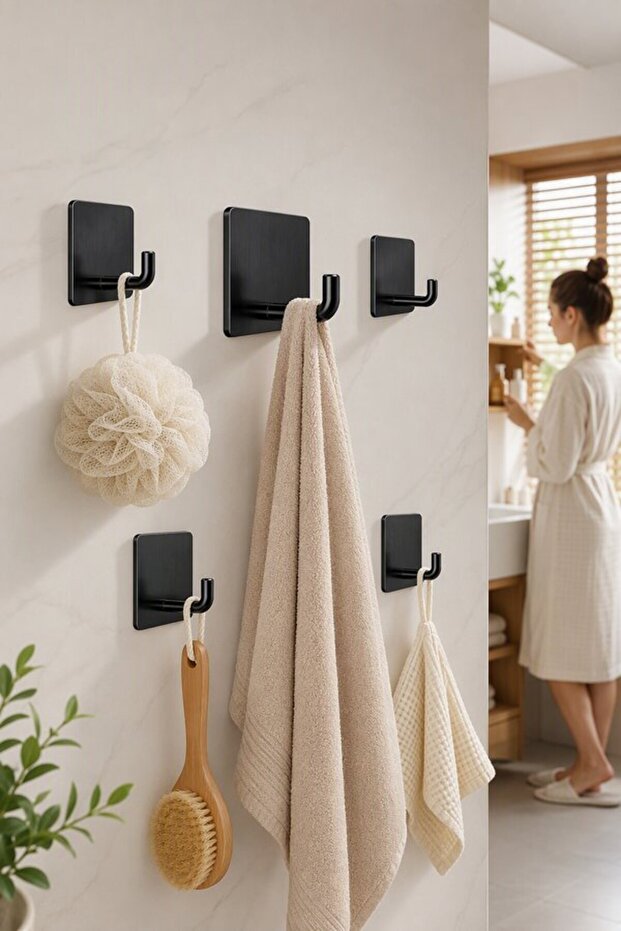 5 Pack 304 Stainless Steel Self Adhesive Wall Hooks Heavy Duty Waterproof No Drill Bathroom Kitchen