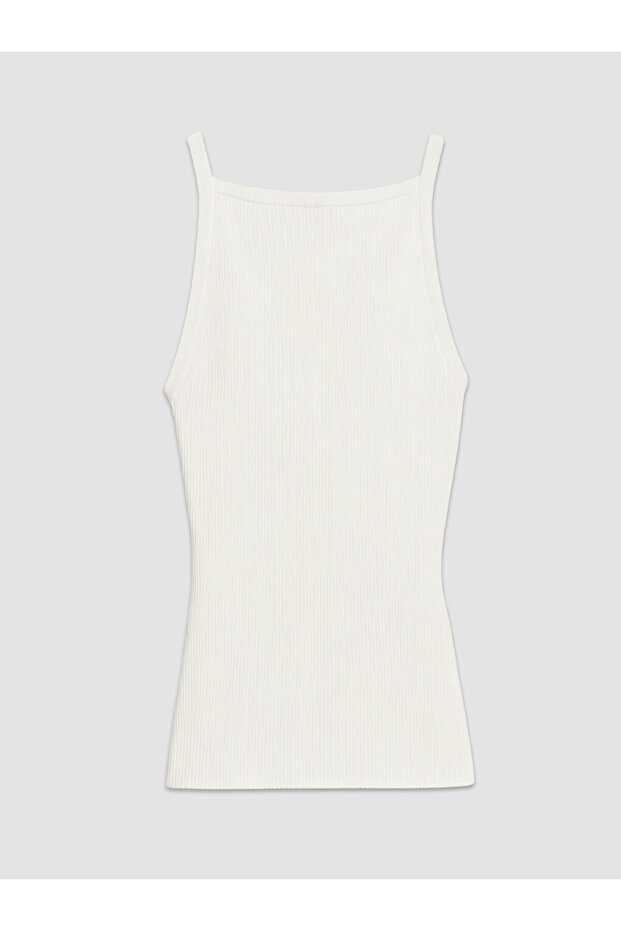 Ecru Square Neck Women's Ribbed Knitwear Undershirt
