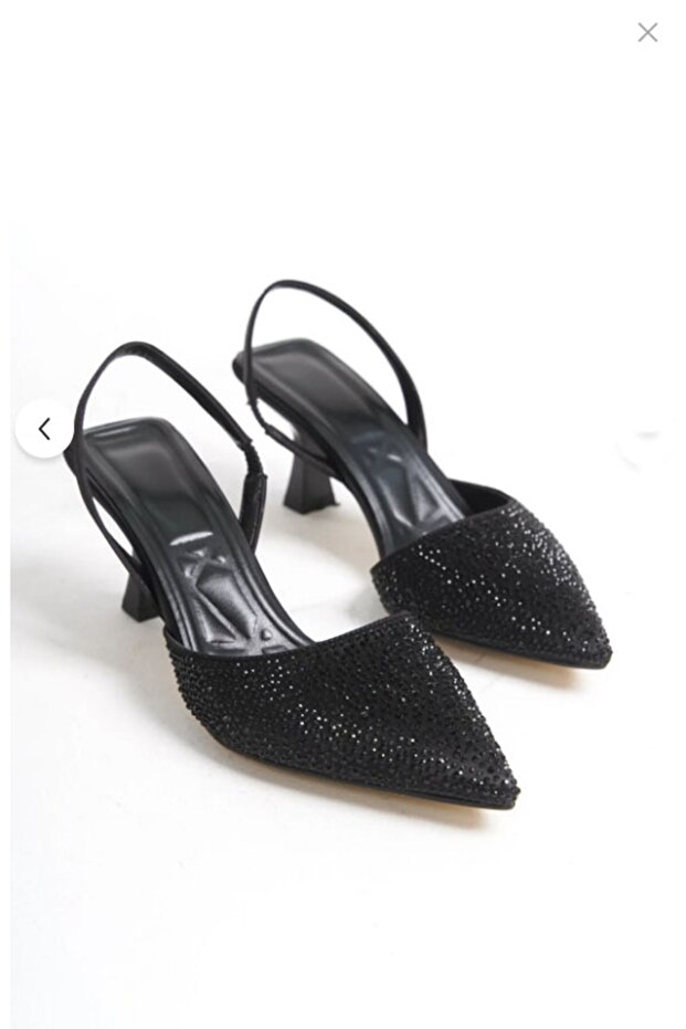 Stoned Black Stiletto Pointed Toe Heel 7 cm
