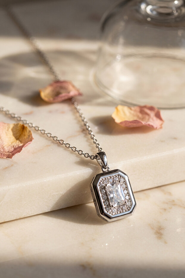 316L Steel Chain Silver Color Square Shape Necklace -