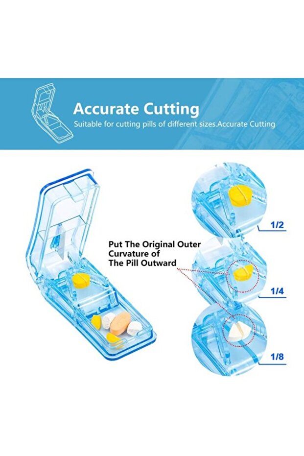 Pill Cutter 2-Piece Splitter Tablet Medicine BPA-Free Storage Box with Sharp Blade Suitable for Hard Small Large Portable Cutting Mechanism Blue
