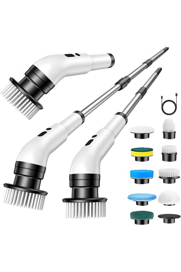 Electric cleaning brush, electric rotating cleaning brush, equipped with 9 cordless heads, rotating brush for bathroom and kitchen cleaning.