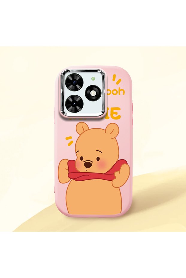 Tecno Spark 20C Compatible Case Camera Protector Pink Silicone Couple Phone Case with Bear Pattern