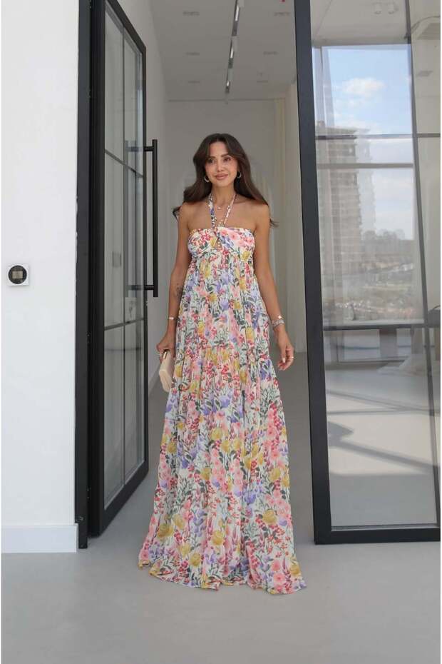 White Patterned Halter Neck Dress
