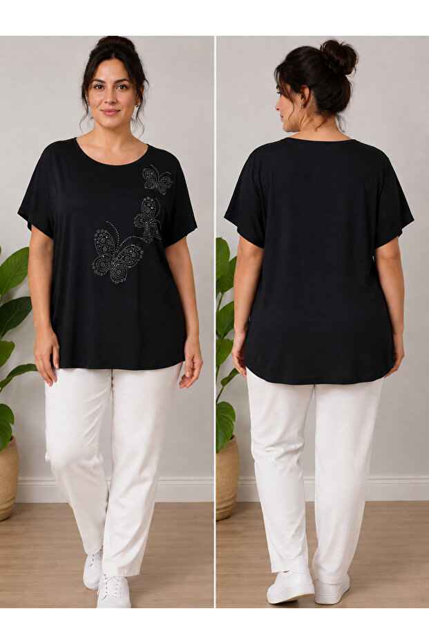 Women's Viscose Combed Cotton Stone Detailed Blouse T-Shirt